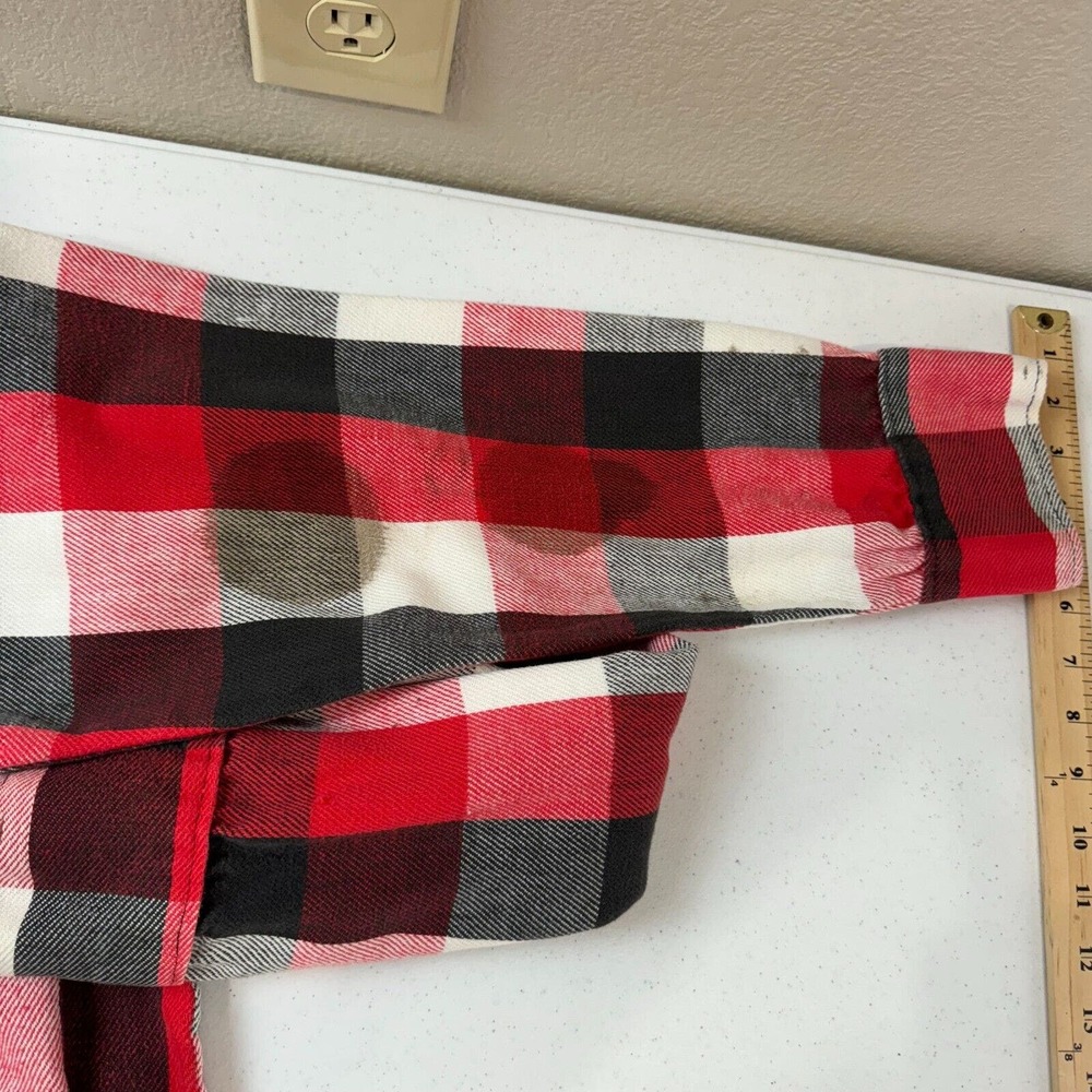 Jim Catfish Hunter Men's‎ Flannel Button Up Shirt Long Sleeve Red/Black/White 16 - Picture 16 of 16
